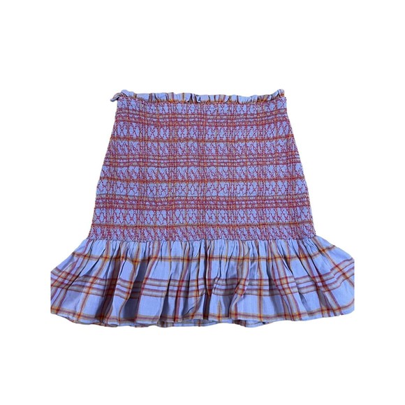 Urban Outfitters Rosemary Plaid Smocked Mini Skirt Size Small Linen‎ Blend - Picture 1 of 6